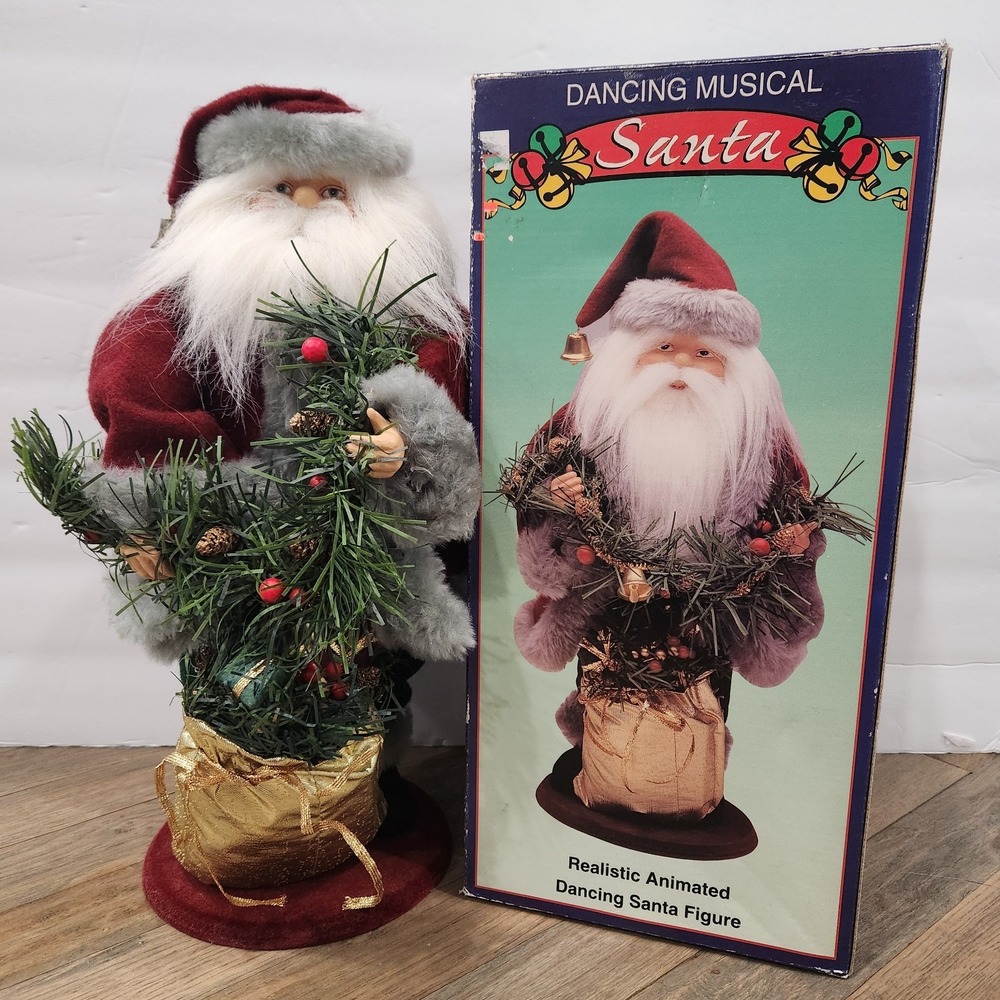 WORKS VTG Dancing Singing Musical Santa Claus Realistic Animated Figure With Box